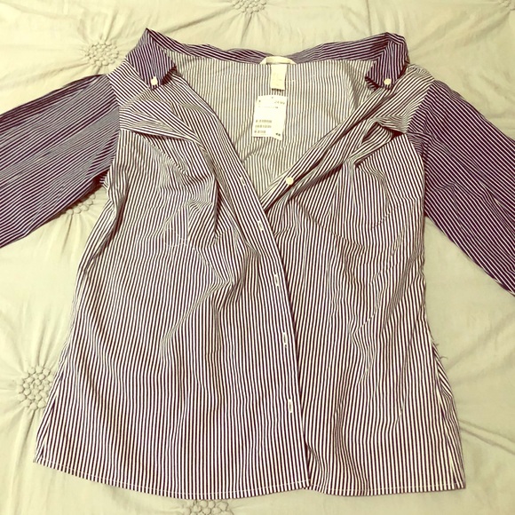 Asymetrical striped off-the-shoulder blouse - Picture 1 of 5